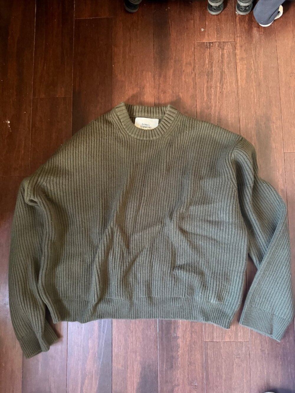 Daniel Simmons Men's Olive Green Ribbed Knit Crewneck Sweater Size L